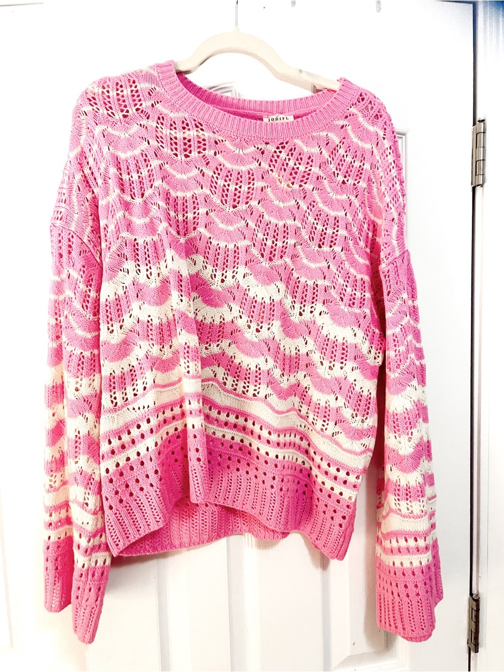 Jodifl Joie Pink and Cream Open-Knit Sweater